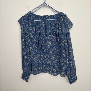 NWT 1. State•Nordstrom Floral Ruffle Collar Blouse Size Large